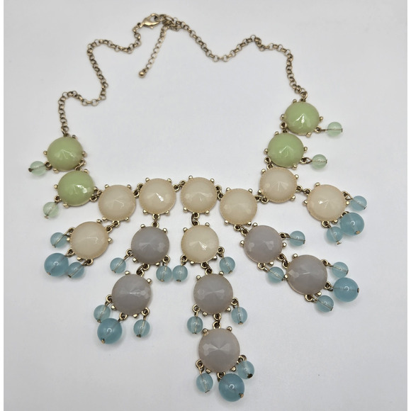Statement Necklace Chunky Pastel Beaded Goldtone Runway Maximalist Cocktail Glam - Picture 7 of 13